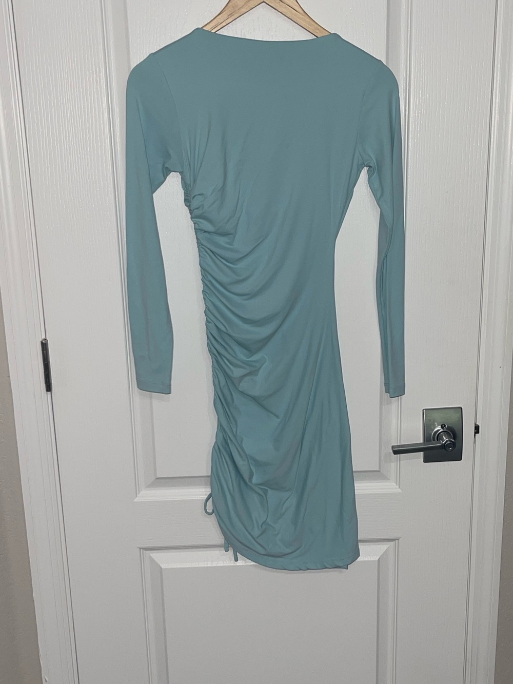 SUSANA MONACO Side Gathered Dress In Baby Blue Long-Sleeve Mint Ruched Side XS - Picture 7 of 9